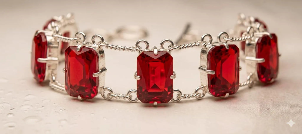 Handmade Luxury 925 Silver Bracelet – Elegant Rectangular Red Stone Designer Jewelry