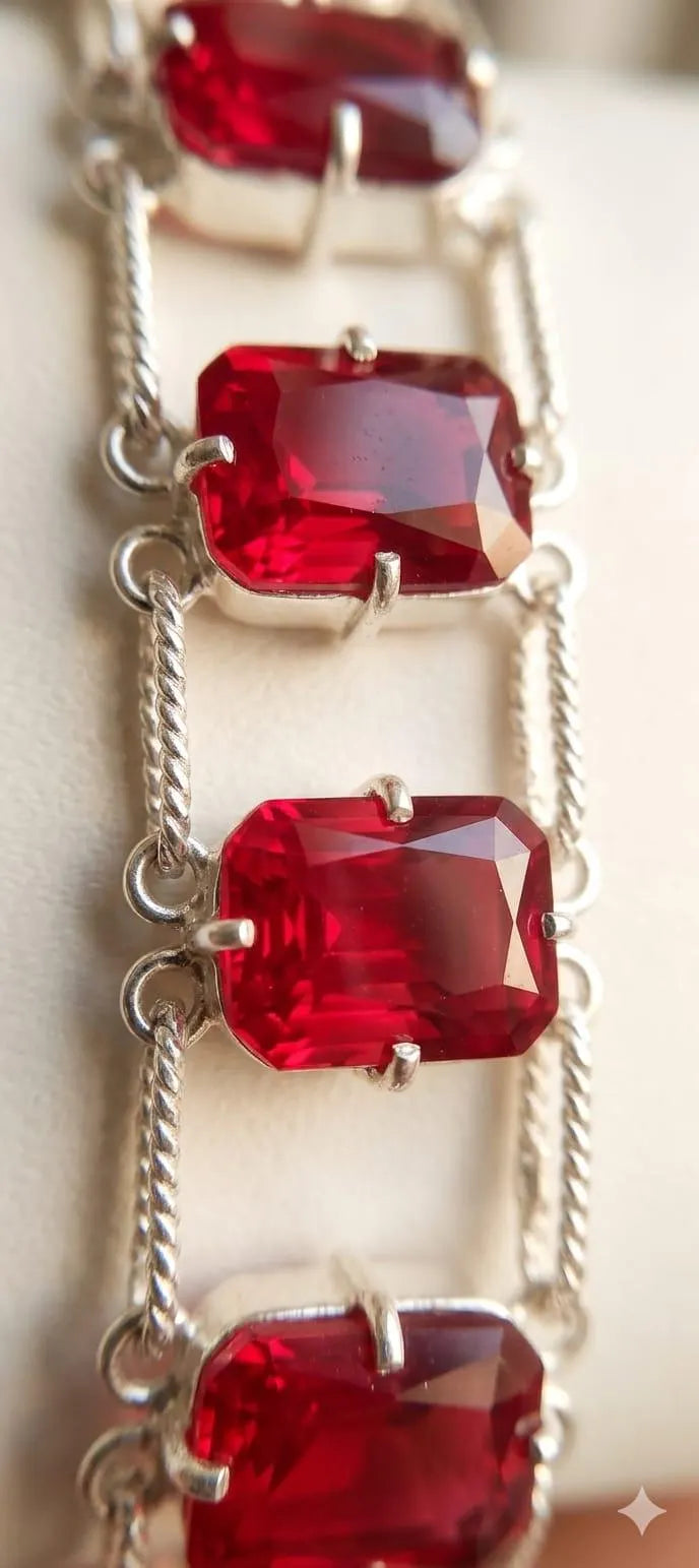 Handmade Luxury 925 Silver Bracelet – Elegant Rectangular Red Stone Designer Jewelry