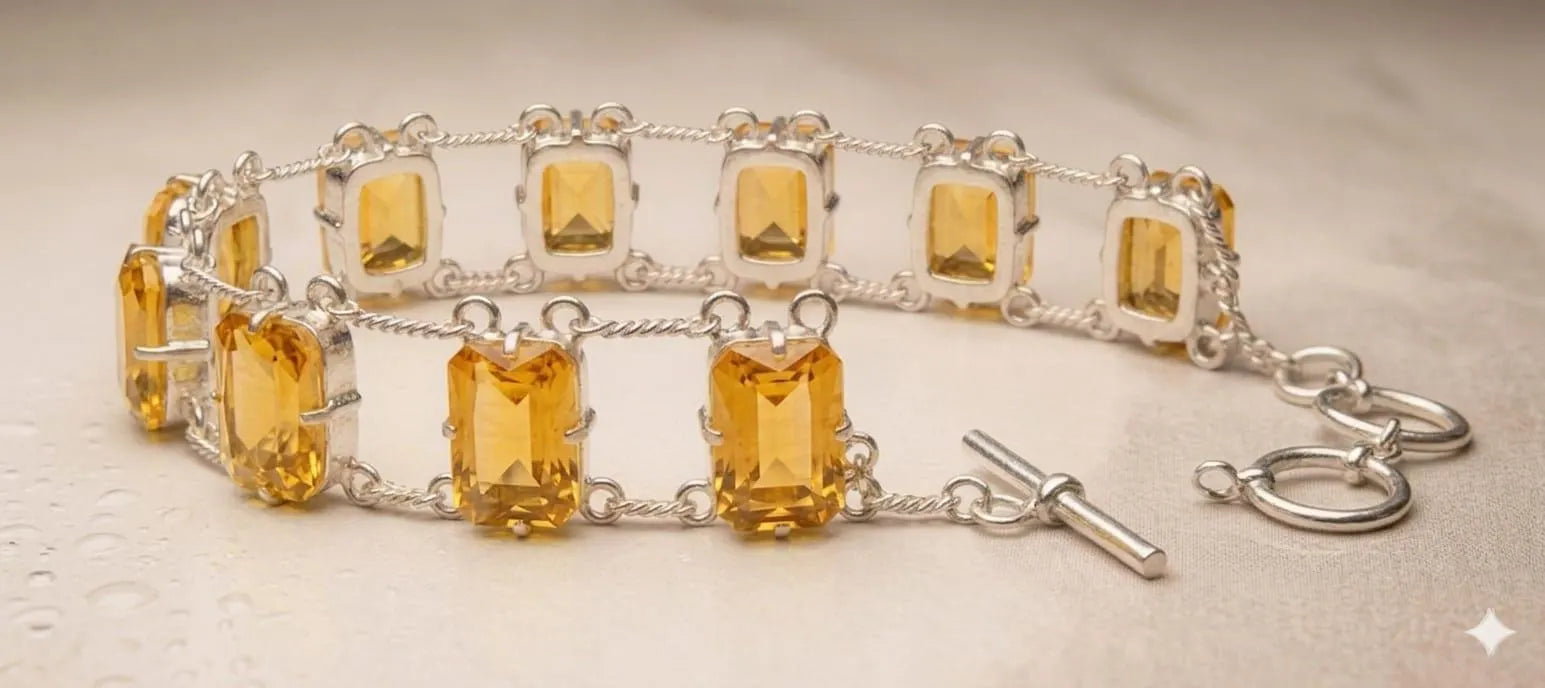 Handcrafted Citrine Bracelet in 925 Sterling Silver – Premium Faceted Gemstone Jewelry