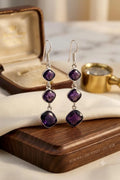 Premium Handcrafted Luxury Genuine 925 Sterling Silver Amethyst Dangle Earrings – Elegant Purple Gemstone Drop Earrings for Women