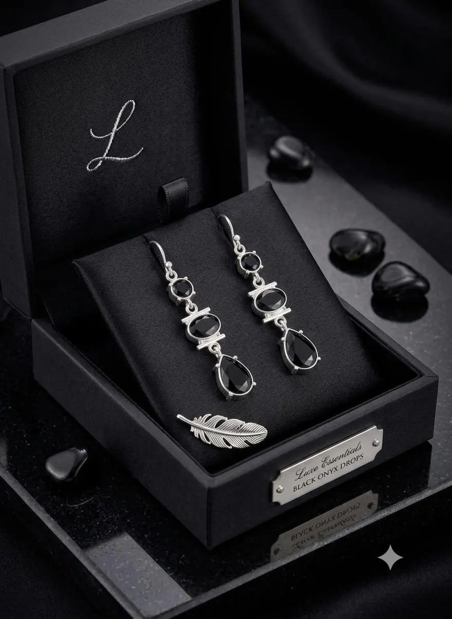 925 Sterling Silver Black Onyx Dangle Earrings, Luxury Handcrafted Gemstone Jewelry, Elegant Drop Earrings for Women, Gift for Her
