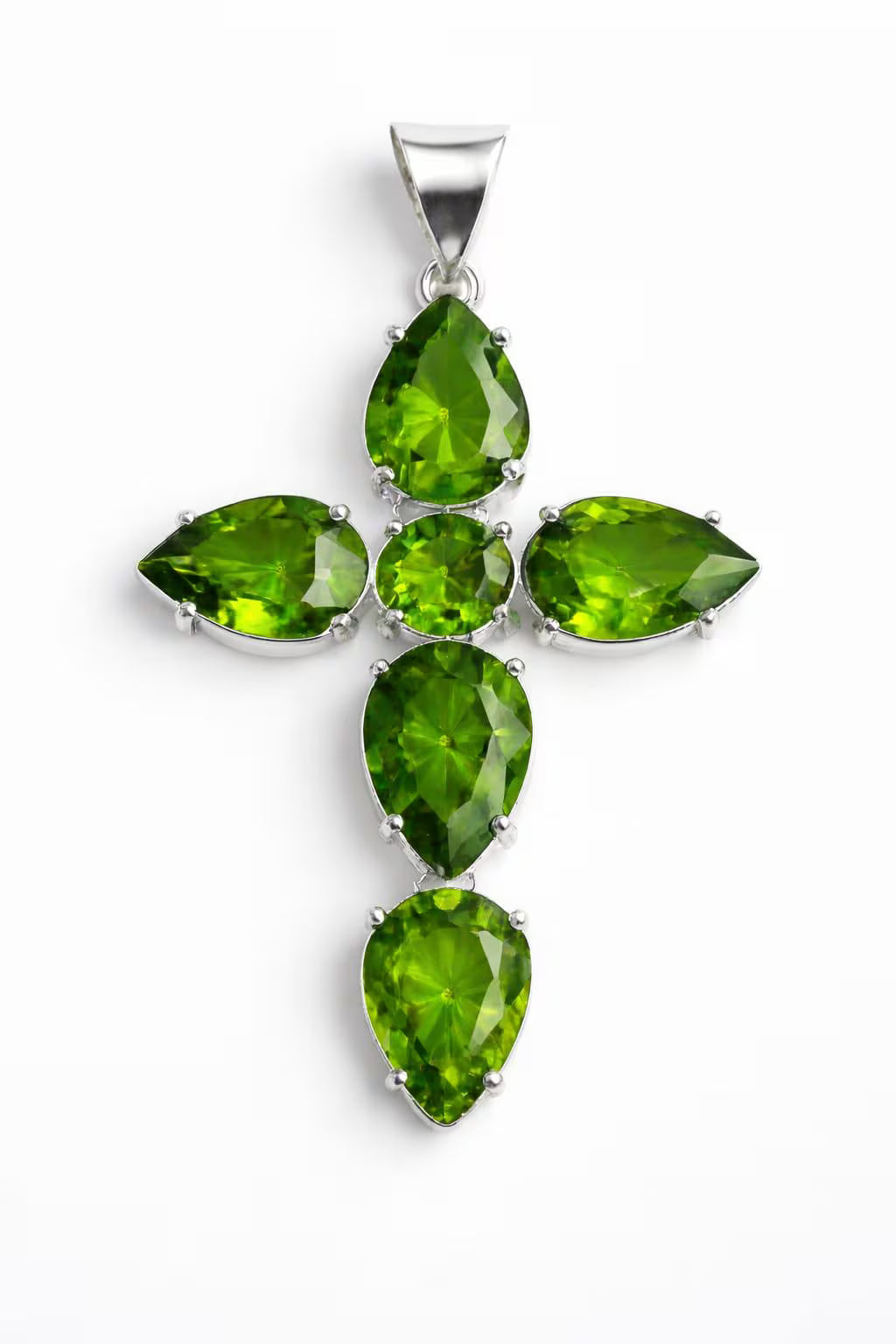 Premium Handcrafted 925 Sterling Silver Green Peridot Cross Pendant | Luxury Gemstone Jewelry