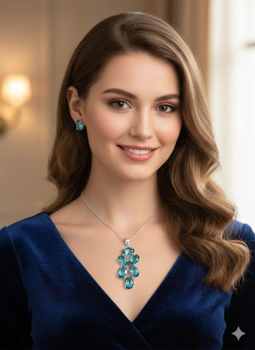 Luxury Minimalist 925 Silver Pendant, Handcrafted Artisan Jewelry with Faceted Blue Stones