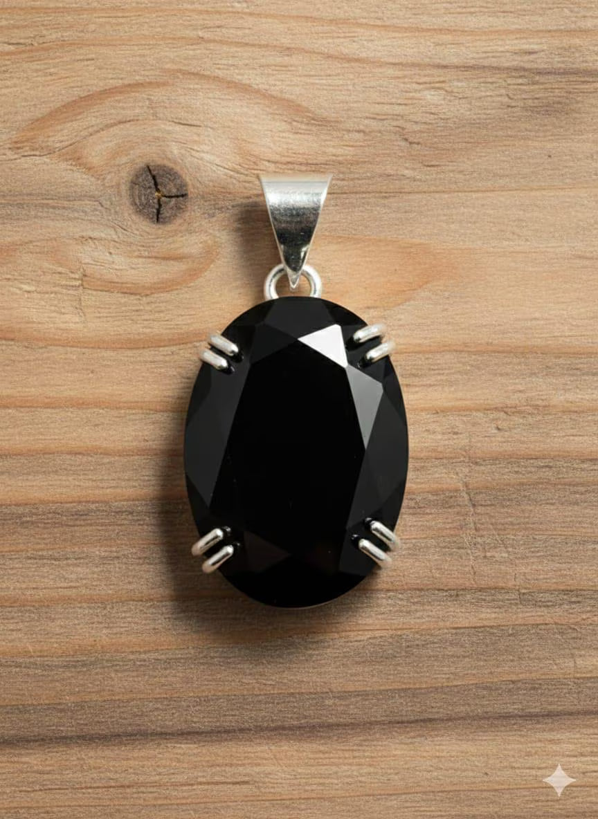 Handcrafted Luxury 925 Silver Pendant, Genuine Black Gemstone Oval Design, Premium Artisan Jewelry