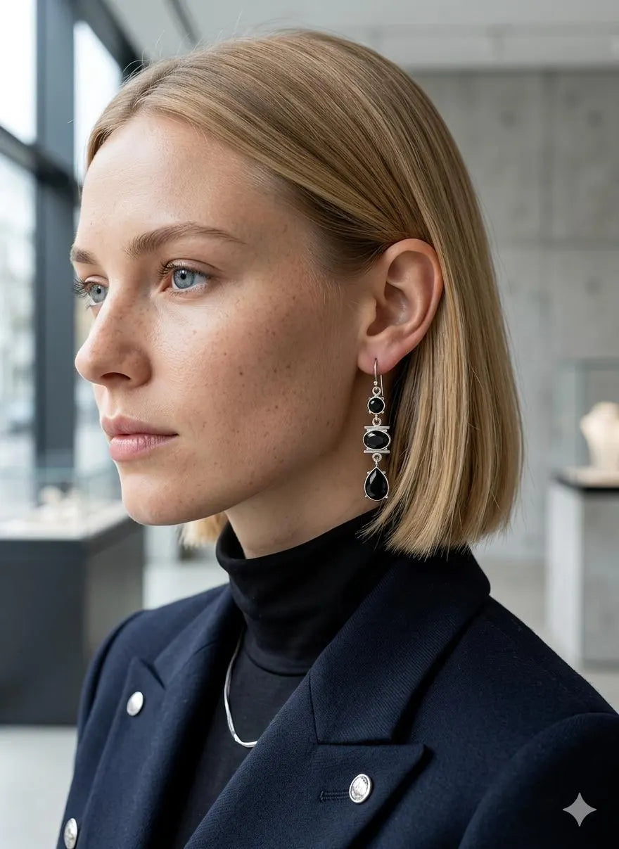 925 Sterling Silver Black Onyx Dangle Earrings, Luxury Handcrafted Gemstone Jewelry, Elegant Drop Earrings for Women, Gift for Her