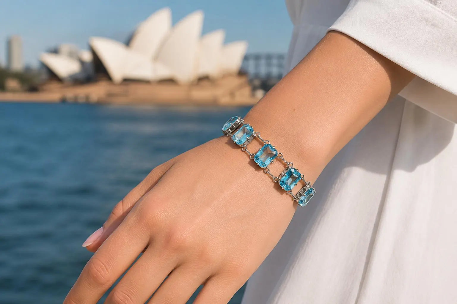 Handcrafted 925 Sterling Silver Bracelet, Luxury Fashion Jewelry with Radiant Blue Stones