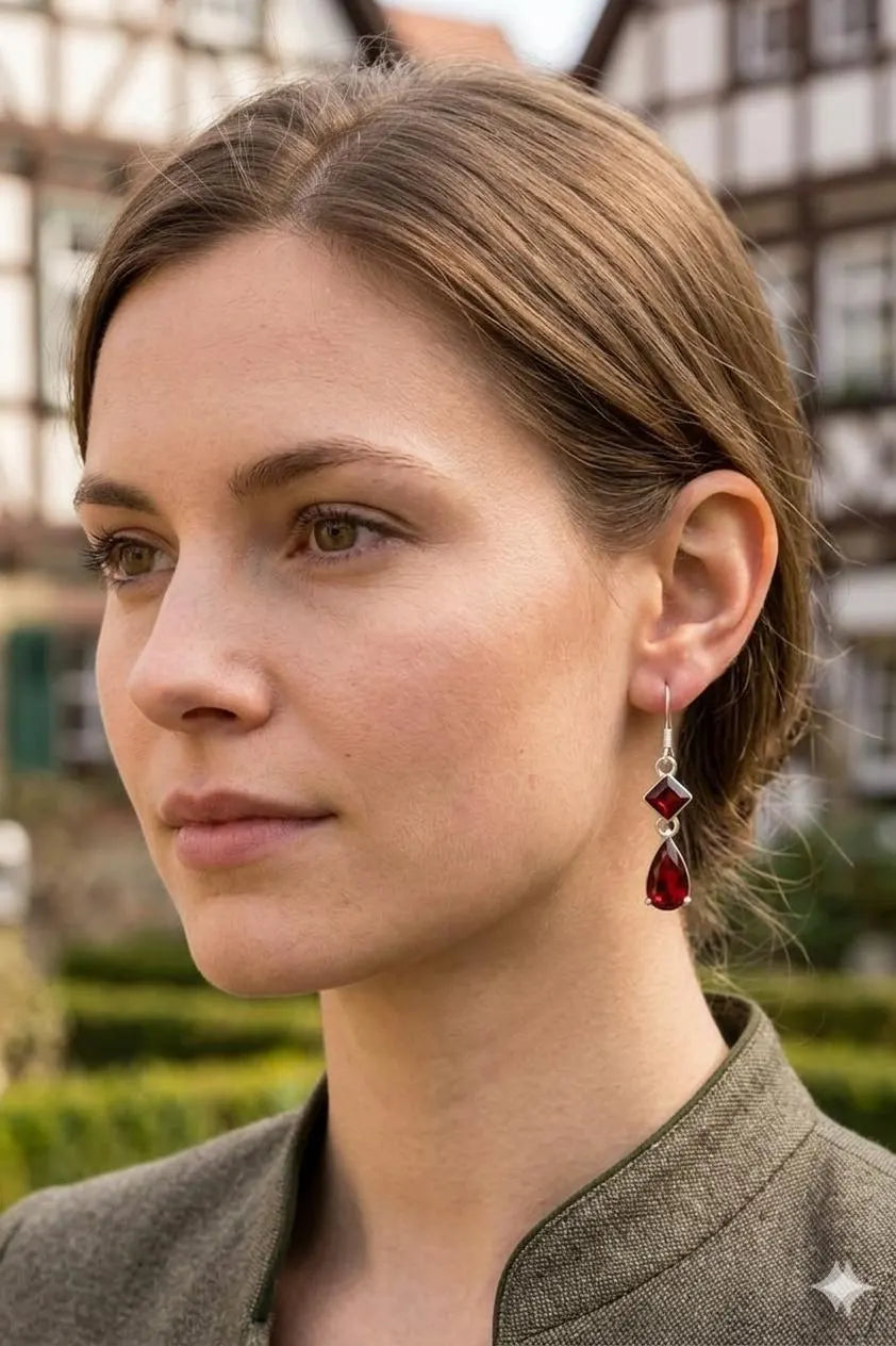 Garnet Drop Earrings, 925 Sterling Silver Dangle Earrings, January Birthstone Jewelry, Teardrop Gemstone Gift for Her, Handmade