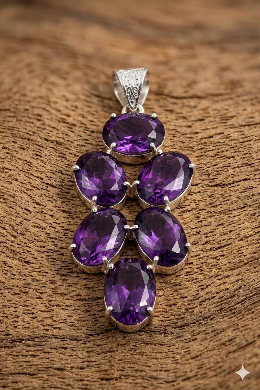 Premium Handcrafted 925 Silver Amethyst Cluster Pendant – Luxury Statement Piece