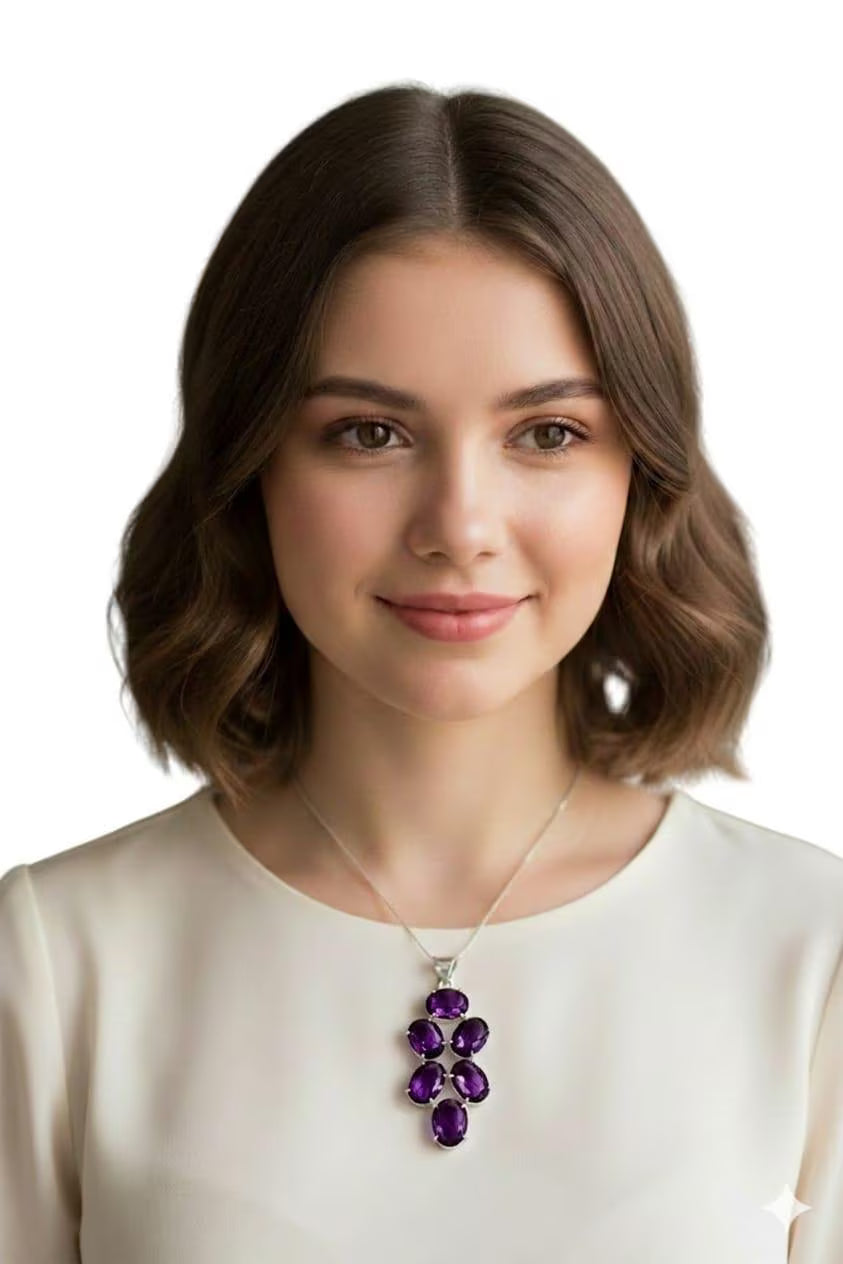 Premium Handcrafted 925 Silver Amethyst Cluster Pendant – Luxury Statement Piece