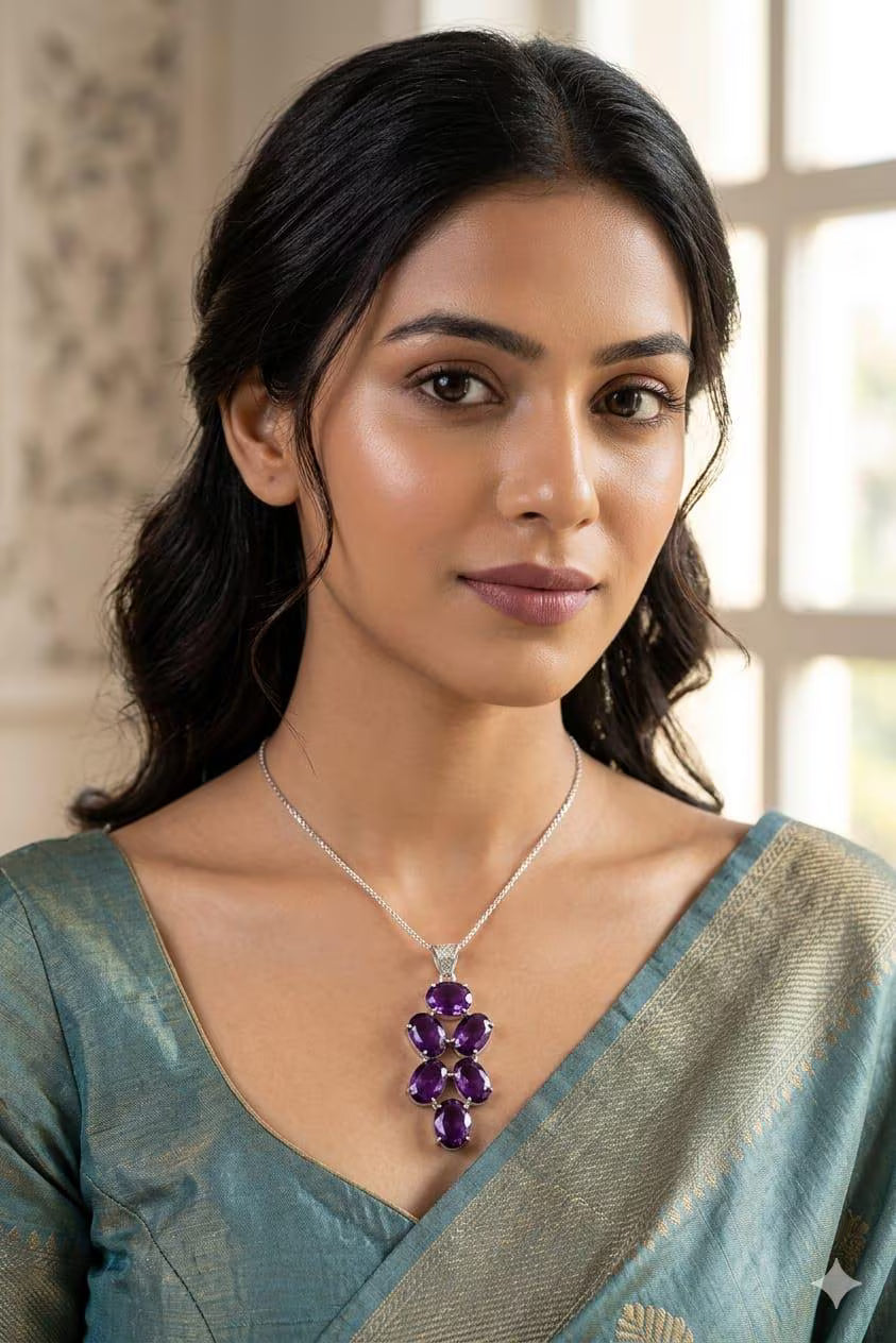 Premium Handcrafted 925 Silver Amethyst Cluster Pendant – Luxury Statement Piece