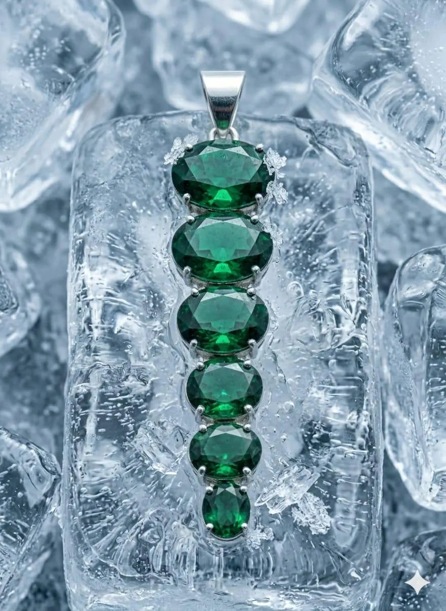 Premium Handcrafted Luxury 925 Sterling Silver Pendant with Graduated Deep Green Gemstones
