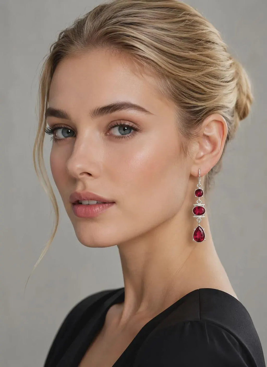 Luxury Artisan 925 Silver Deep Red Gemstone Dangle Earrings – Handcrafted Elegance