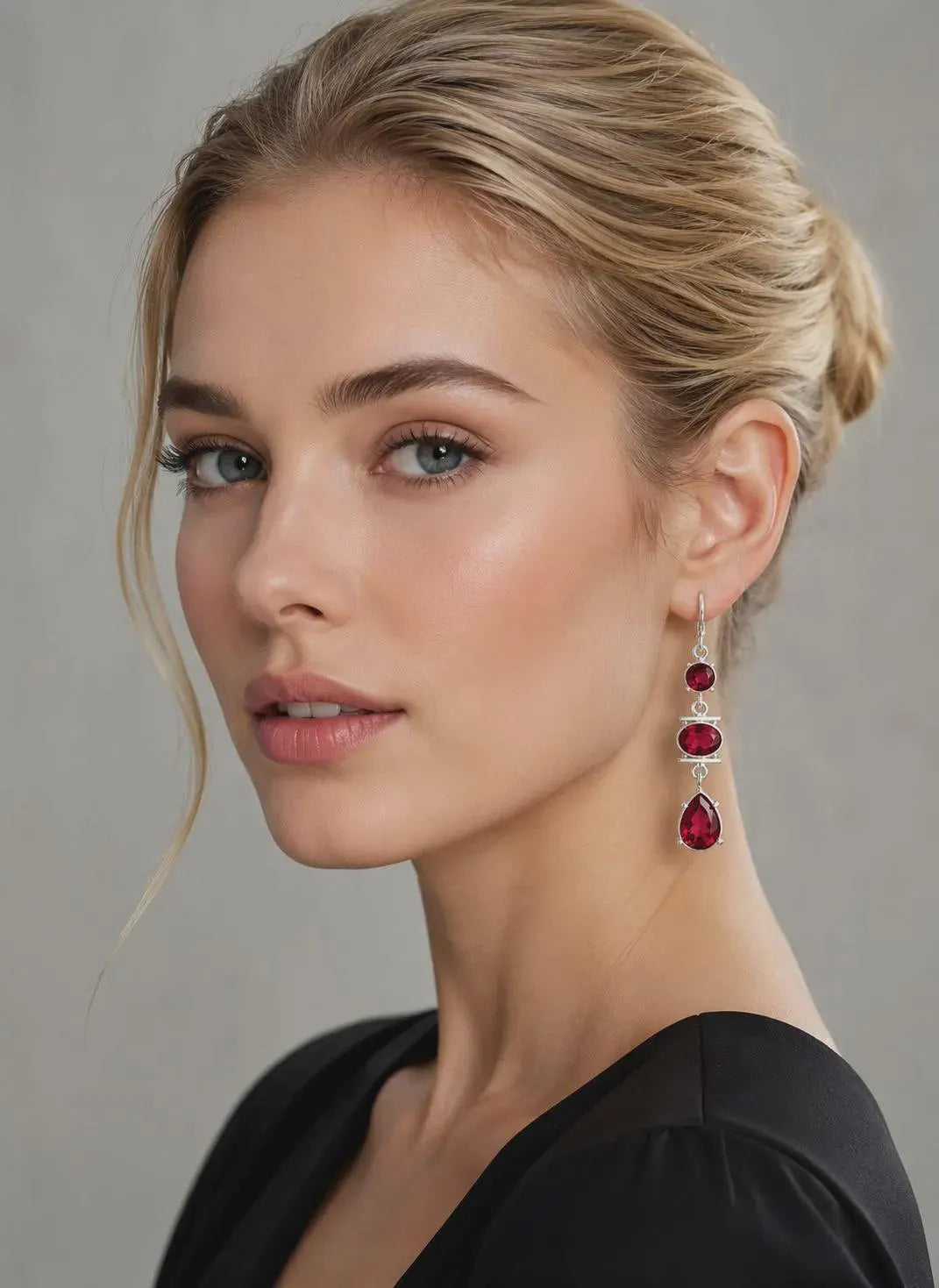 Luxury Artisan 925 Silver Deep Red Gemstone Dangle Earrings – Handcrafted Elegance