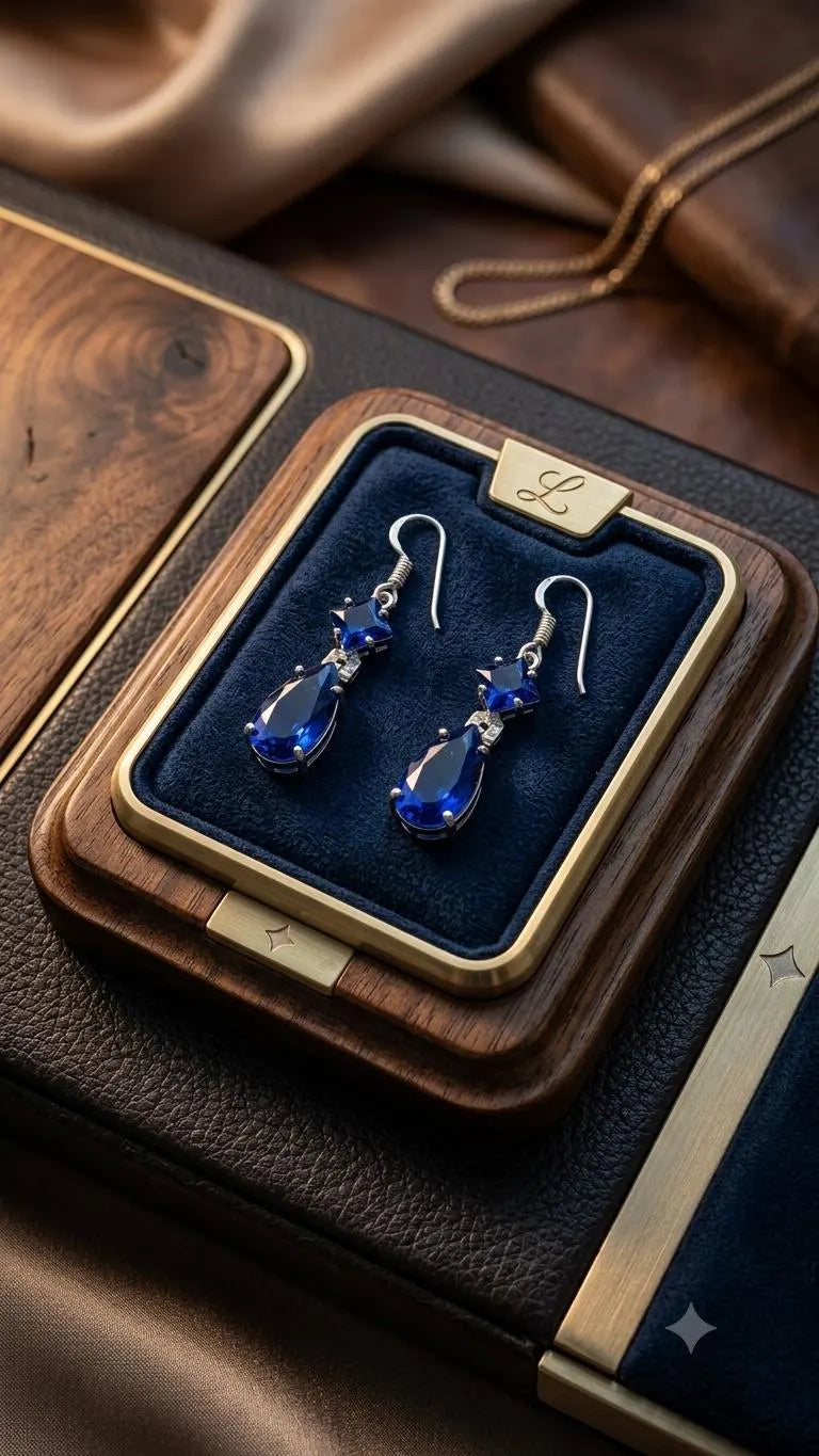 Handcrafted 925 Sterling Silver Blue Gemstone Drop Earrings – Elegant Teardrop Statement Jewelry