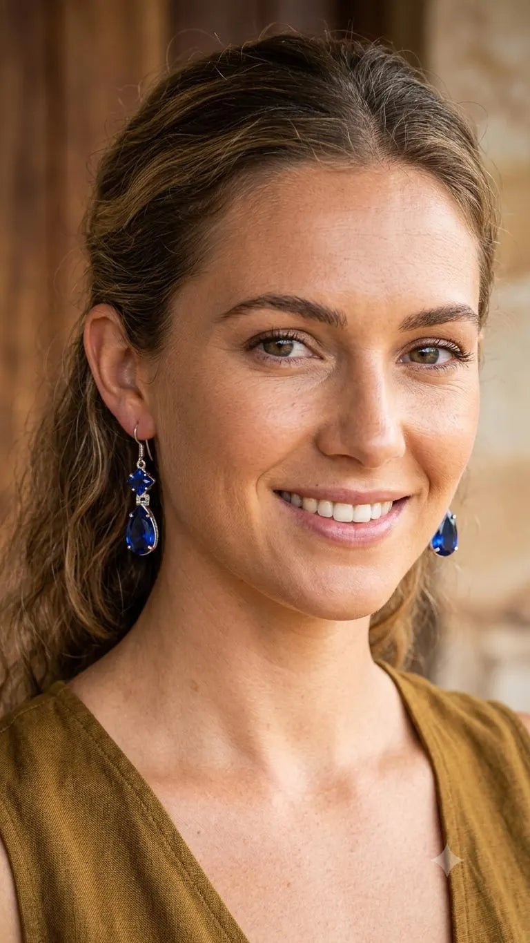 Handcrafted 925 Sterling Silver Blue Gemstone Drop Earrings – Elegant Teardrop Statement Jewelry