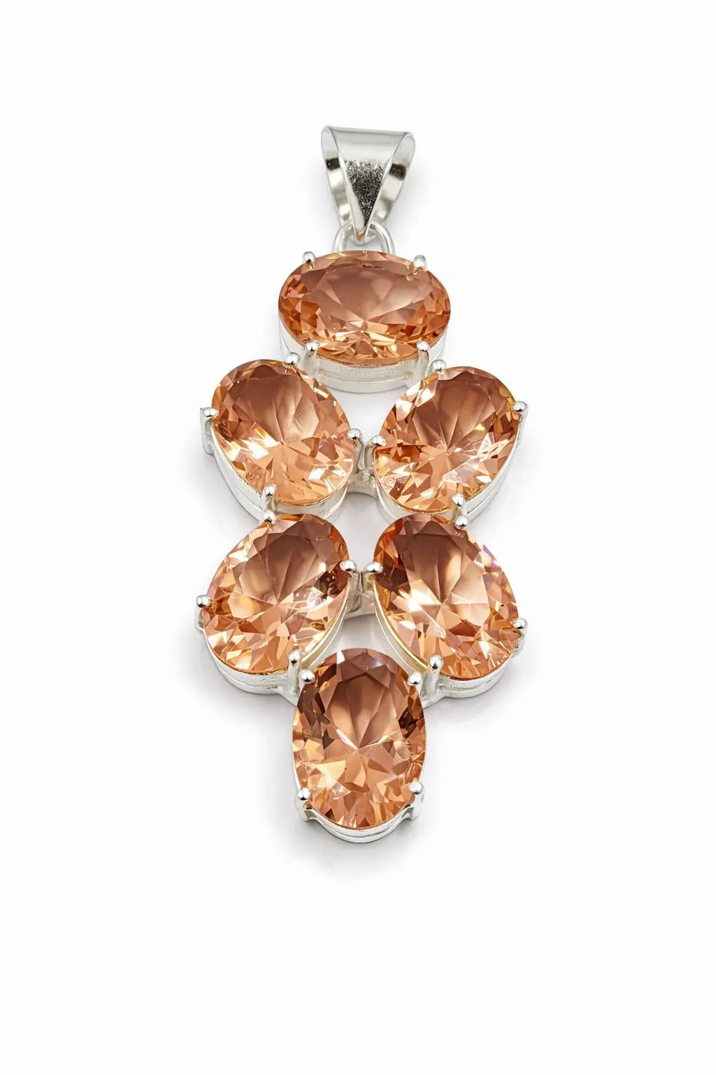 Premium Handcrafted 925 Sterling Silver Pendant with Champagne Oval Gemstones