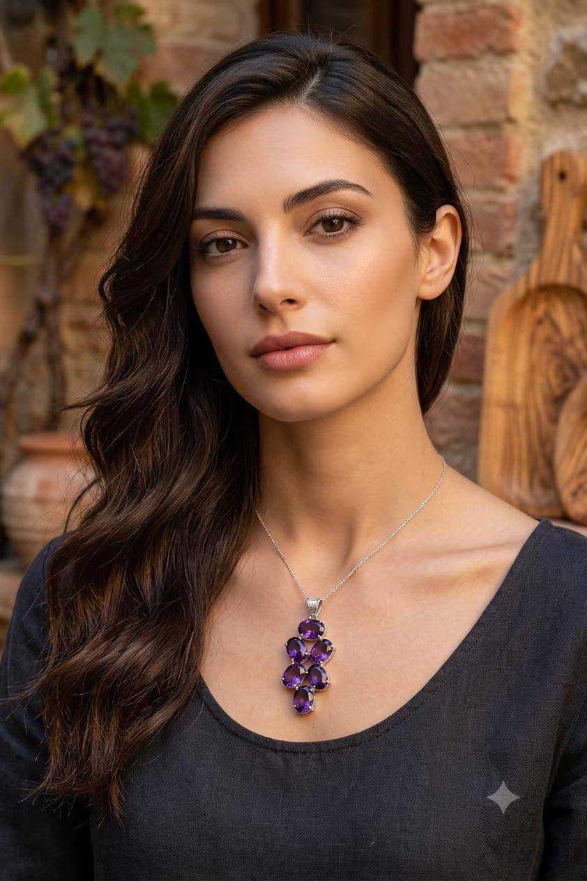 Premium Handcrafted 925 Silver Amethyst Cluster Pendant – Luxury Statement Piece