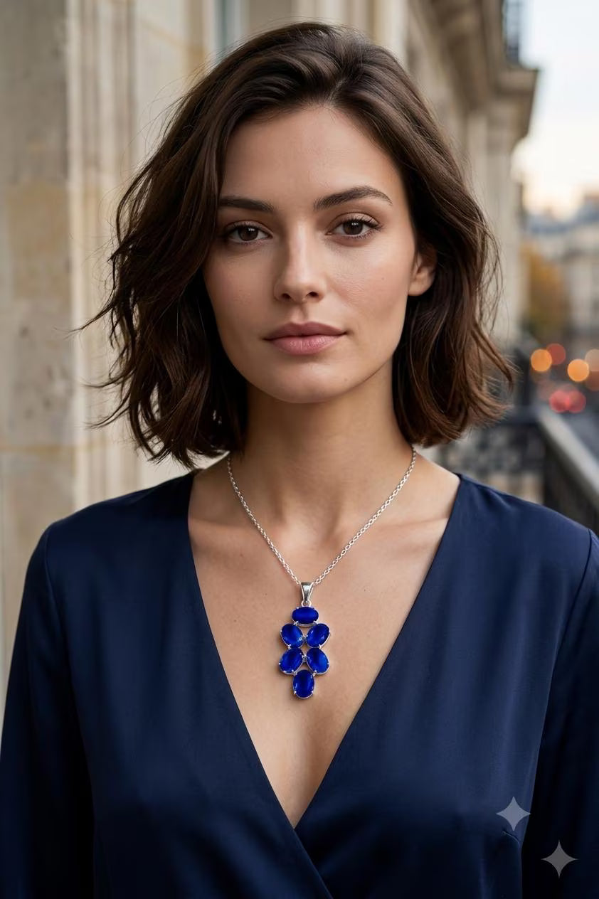 Handcrafted 925 Sterling Silver Royal Blue Gemstone Statement Pendant