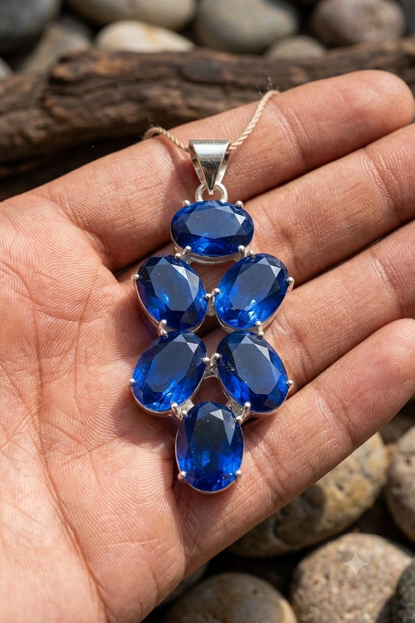 Handcrafted 925 Sterling Silver Royal Blue Gemstone Statement Pendant