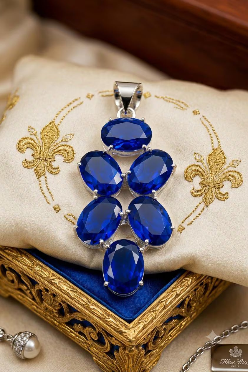 Handcrafted 925 Sterling Silver Royal Blue Gemstone Statement Pendant