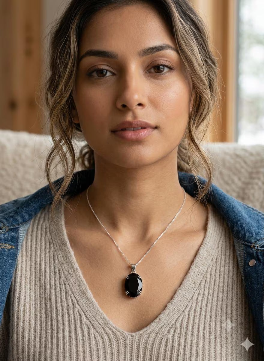 Handcrafted Luxury 925 Silver Pendant, Genuine Black Gemstone Oval Design, Premium Artisan Jewelry