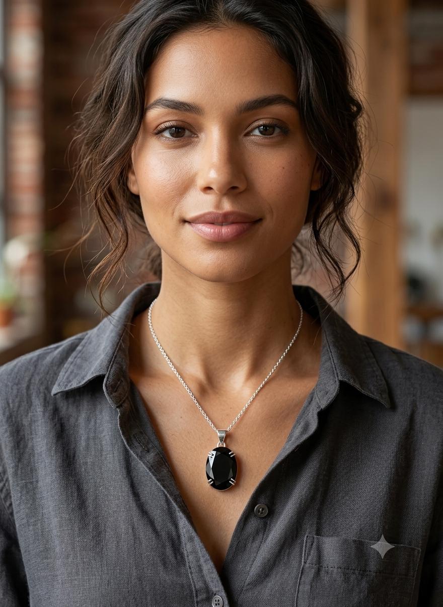 Handcrafted Luxury 925 Silver Pendant, Genuine Black Gemstone Oval Design, Premium Artisan Jewelry