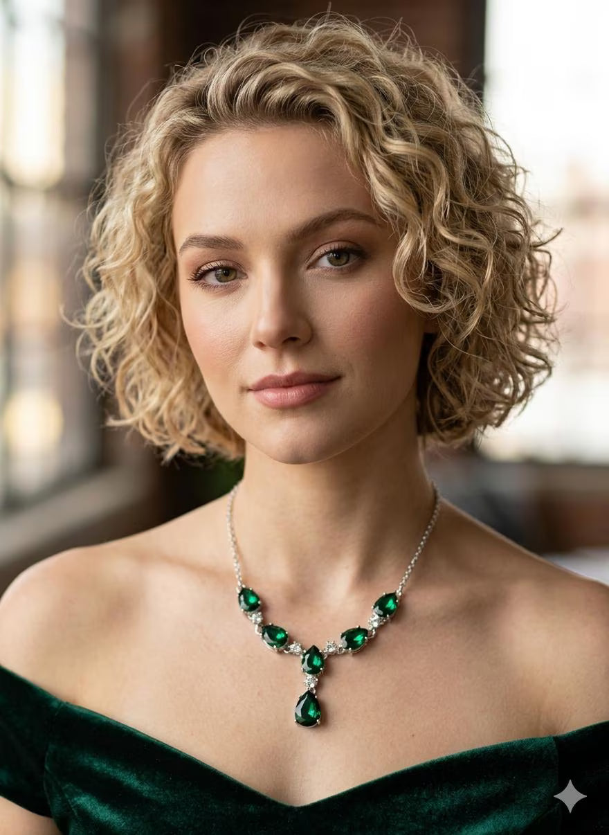 Premium Handcrafted 925 Sterling Silver Necklace with Emerald Green Pear-Cut Stones