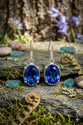 Handcrafted 925 Sterling Silver Blue Sapphire Crystal Dangle Earrings | Luxury Gift for Women