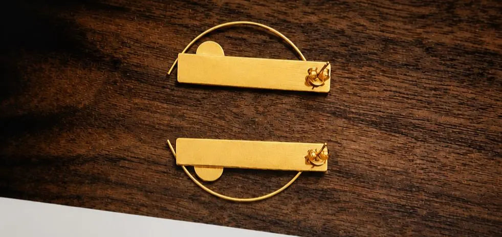 Minimalist Gold Hoop Bar Earrings, Geometric Statement Earrings, Handmade Modern Dangle Earrings, Gift for Her, Boho Jewelry