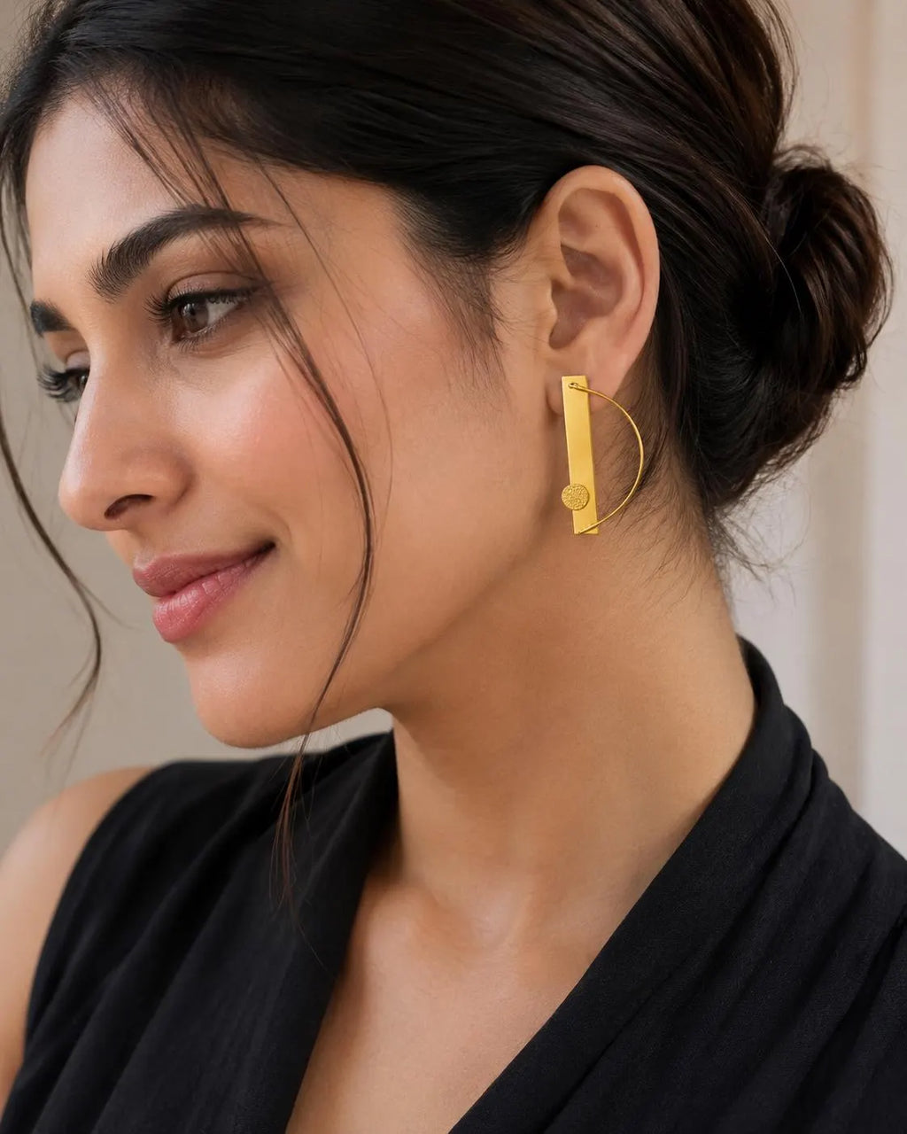 Minimalist Gold Hoop Bar Earrings, Geometric Statement Earrings, Handmade Modern Dangle Earrings, Gift for Her, Boho Jewelry