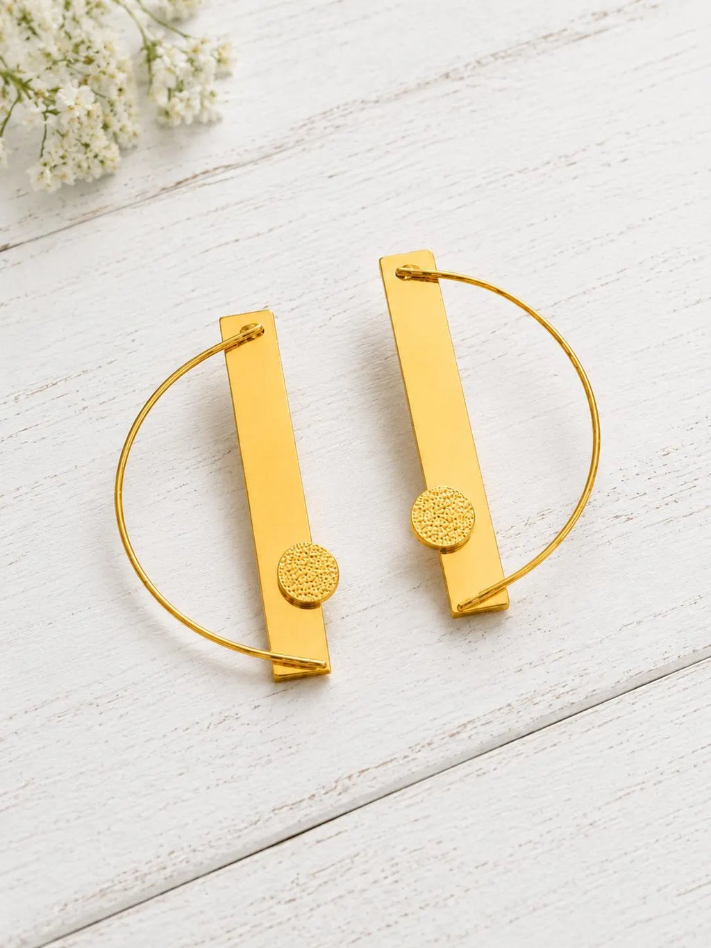 Minimalist Gold Hoop Bar Earrings, Geometric Statement Earrings, Handmade Modern Dangle Earrings, Gift for Her, Boho Jewelry