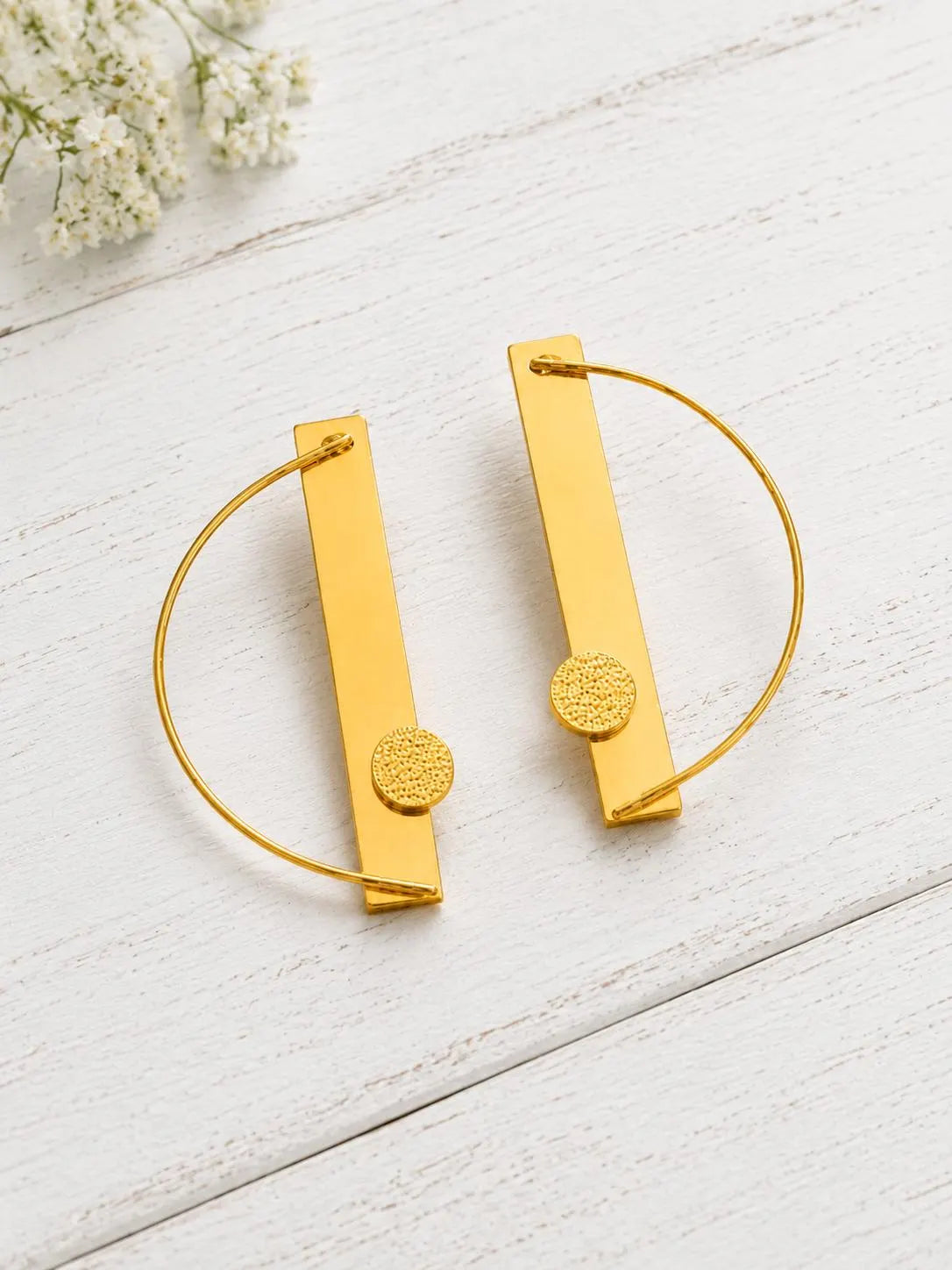Minimalist Gold Hoop Bar Earrings, Geometric Statement Earrings, Handmade Modern Dangle Earrings, Gift for Her, Boho Jewelry