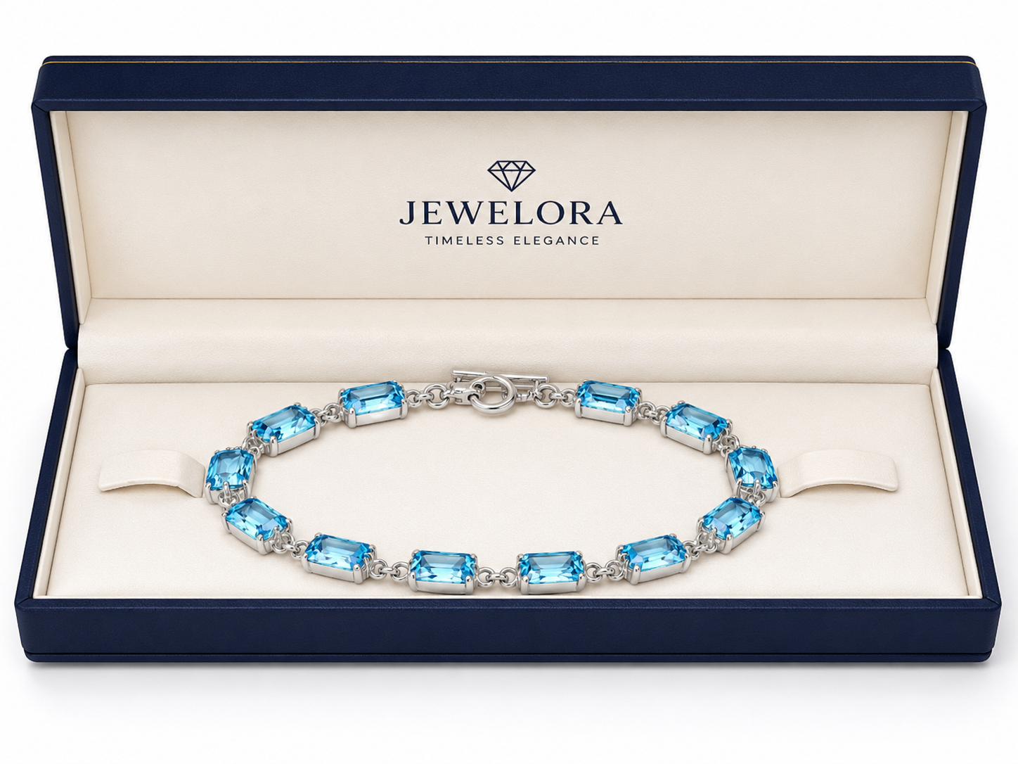 Premium Handcrafted Swiss Blue Topaz Bracelet, Genuine 925 Sterling Silver Bracelet, Emerald Cut Gemstone Tennis Bracelet, Luxury Gift for Her